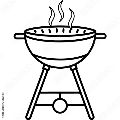 Barbecue Grill Vector.
Minimal line vector of standing BBQ grill with smoke. Clean style. Ideal for picnic invites, summer recipes, grill tools packaging, or restaurant branding.