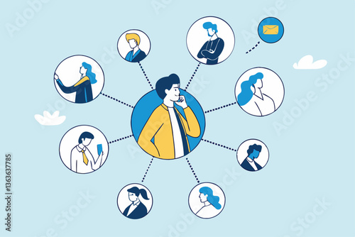 360 degree feedback, assessment or performance appraisal, customer review, testimonial or job networking, employee evaluation, rating or survey concept, businessman get feedback from colleagues.