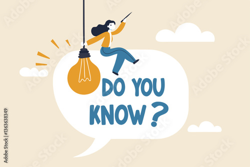 Did you know, fun fact, idea or advice message, useful knowledge or wisdom, expert information, explanation or solution, useful tips concept, woman talk on megaphone on did you know speech bubble.
