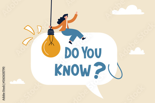 Did you know, fun fact, idea or advice message, useful knowledge or wisdom, expert information, explanation or solution, useful tips concept, woman talk on megaphone on did you know speech bubble.