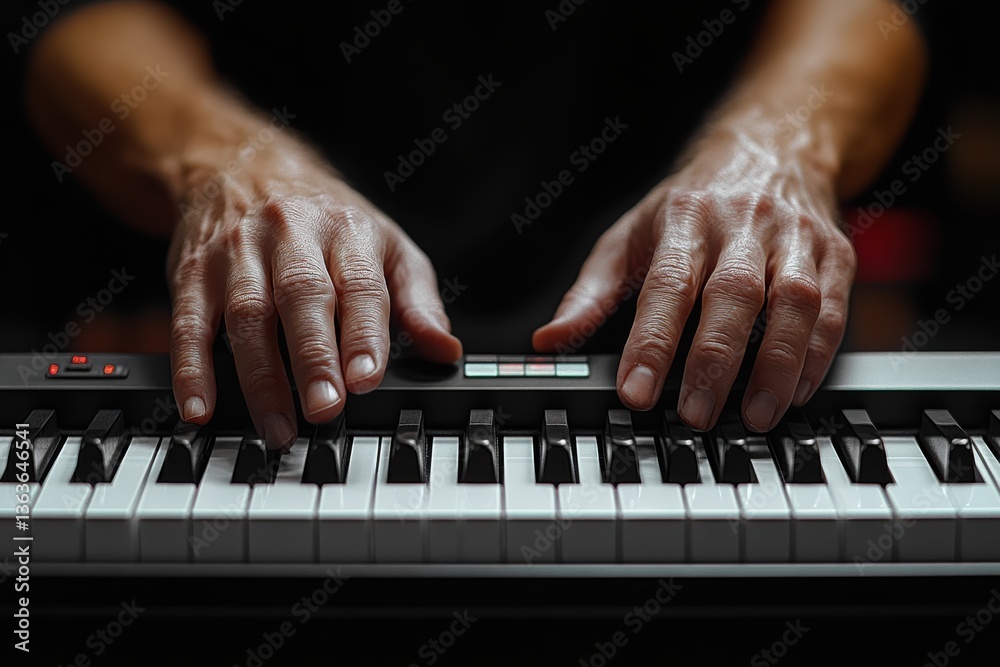 Obraz premium Close up of hands playing a piano with focus on minimalism and musical expression