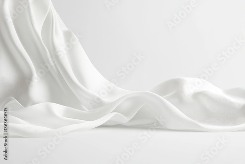 Elegant White Silk Fabric Flowing Smoothly on a Clean Background