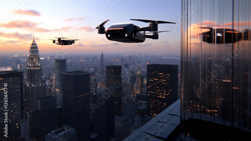 Fototapeta Naklejka Na Ścianę i Meble -   a dystopian city with ai surveillance