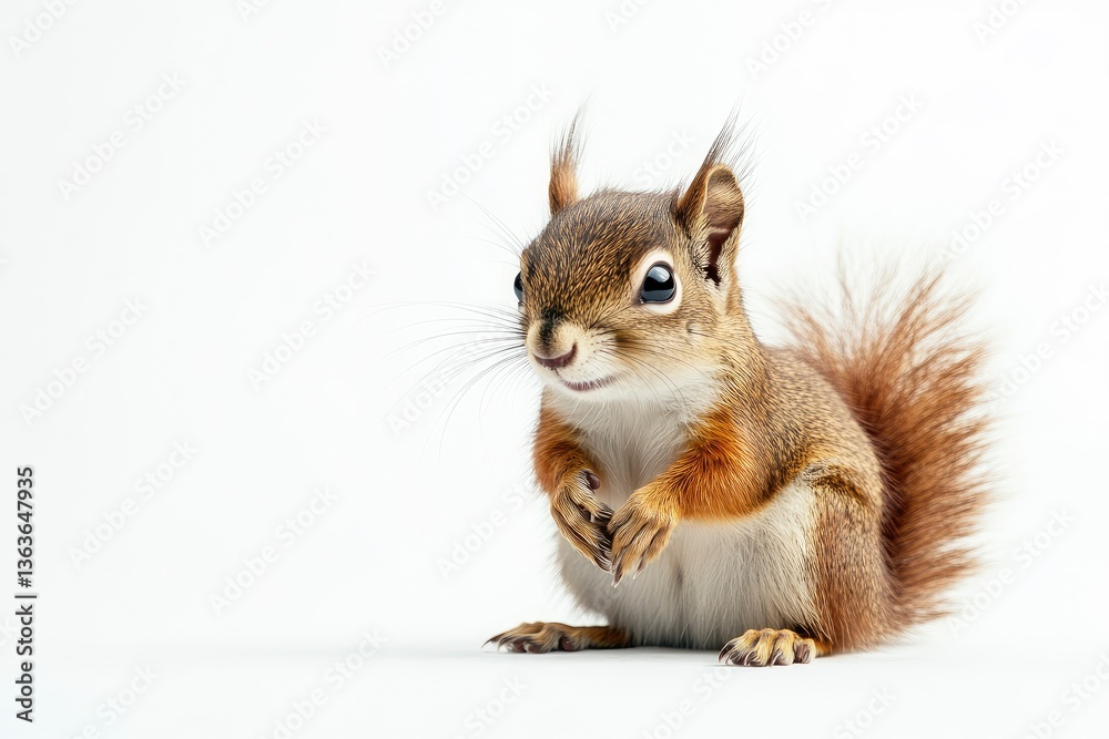 Obraz premium Cute Squirrel Standing on White Background with Curious Expression Looking Left