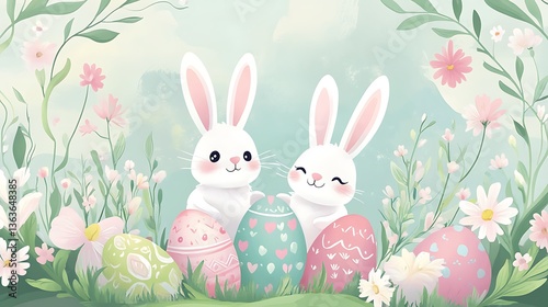 Easter Bunnies in Spring Meadow. (10)