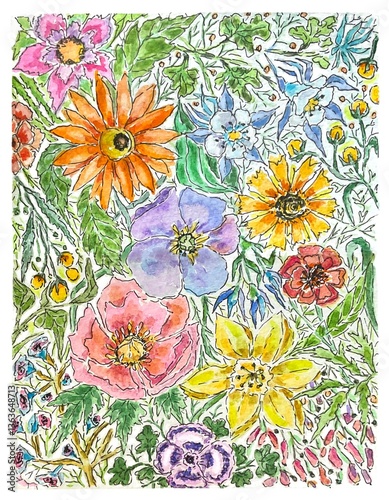 Wallpaper Mural Colorful wildflowers watercolor illustration Torontodigital.ca