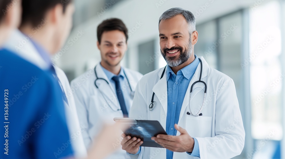 Confident Doctors Reviewing Medical X Ray Image in Hospital Confident Doctors Reviewing Medical X Ray Image in Hospital