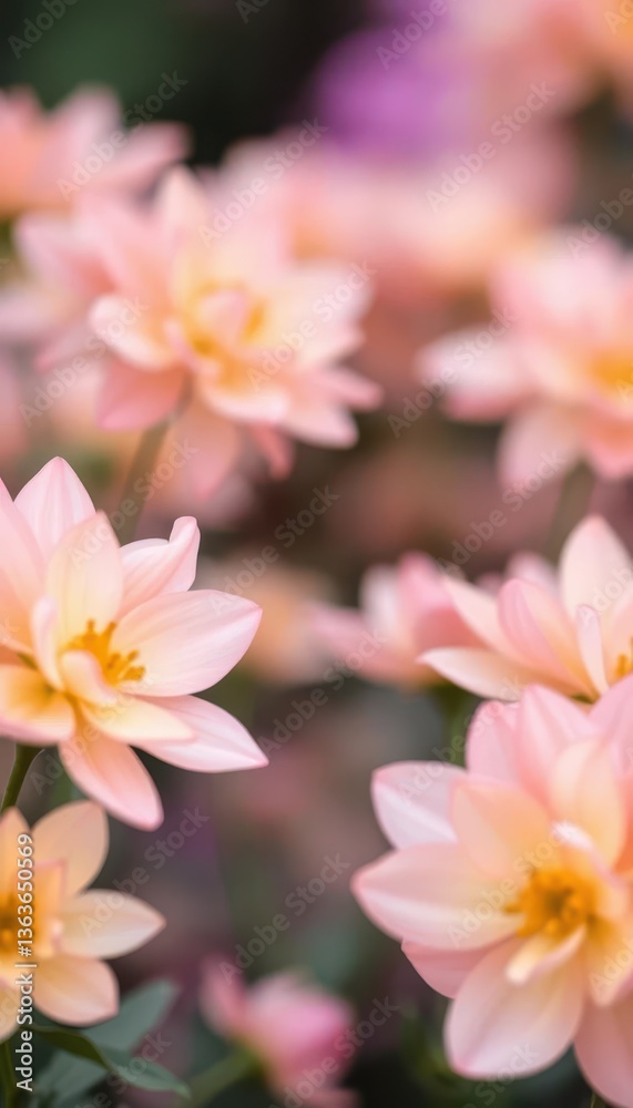 Fototapeta premium Soft-focus bokeh of pastel-colored flowers, blurred background, stamen, floral, pretty