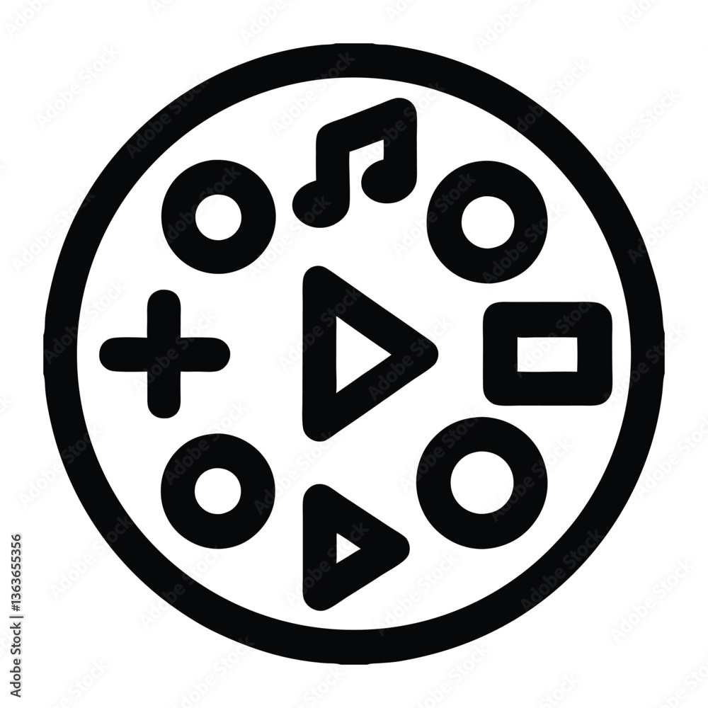 Multimedia Control Icon Set – Play, Pause, Music, Add, Directional Arrows, Circle Buttons in Circular Design Multimedia Control Icon Set – Play, Pause, Music, Add, Directional Arrows, Circle Buttons in Circular Design