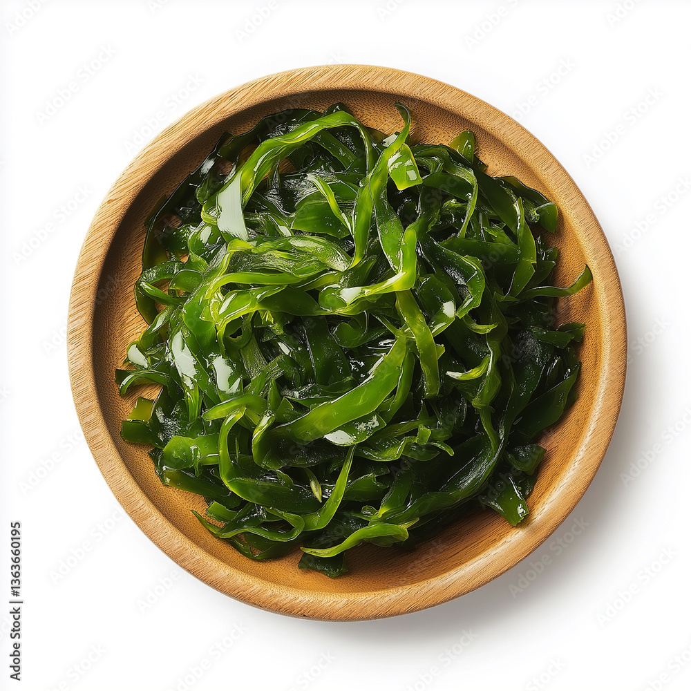 fresh seaweed neatly placed on wooden plate, Isolated on white Background. fresh seaweed neatly placed on wooden plate, Isolated on white Background.