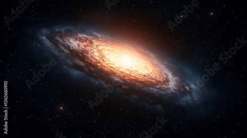 Spiral galaxy with bright core and dark space background.