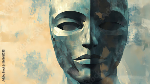 Timeless legacy: an abstract hero mask with a vintage background preserves heroic heritage. Hallowed Evolution. Illustration