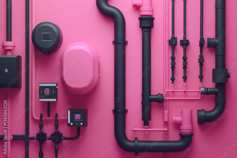 Obraz premium Visual graphic layout for water advertising featuring colorful pipes and controls