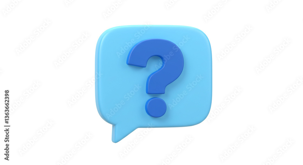A curious blue speech bubble holding a question mark, symbolizing inquiry and seeking answers in a playful 3D style. A curious blue speech bubble holding a question mark, symbolizing inquiry and seeking answers in a playful 3D style.