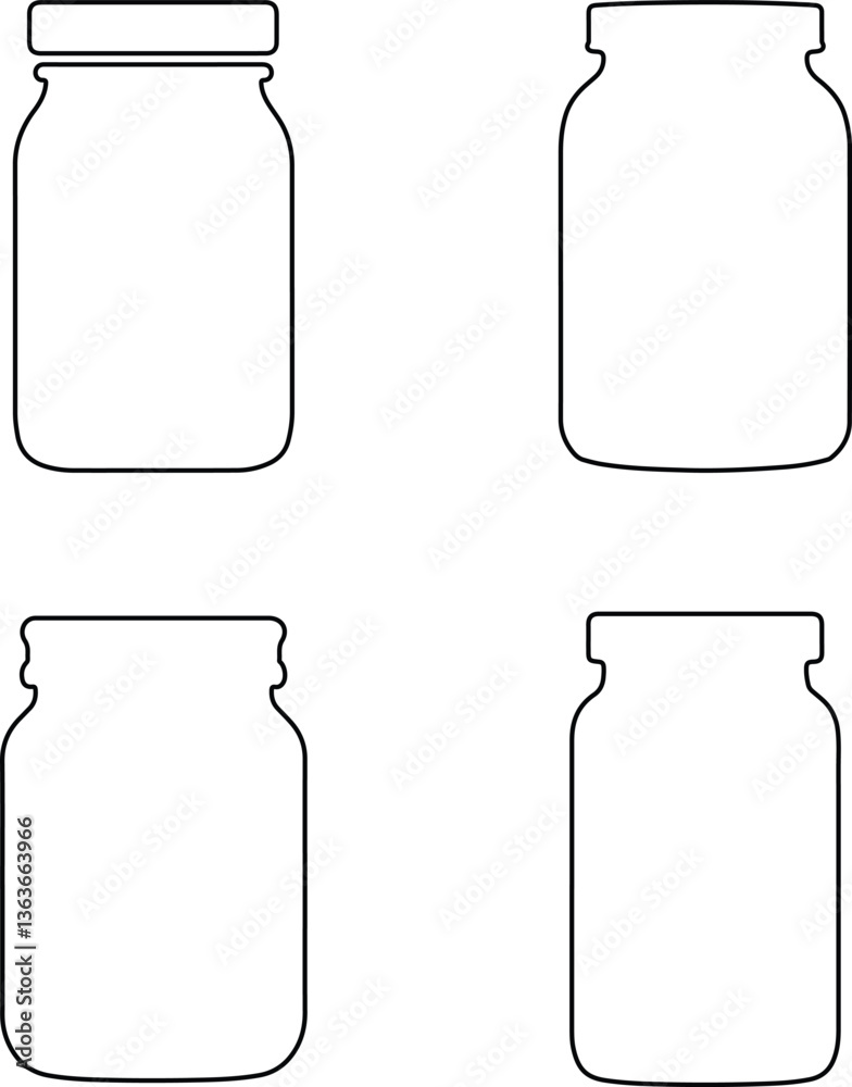Jar Line Art Silhouettes Set - Simple Outline Vector Illustration on White Background Jar Line Art Silhouettes Set - Simple Outline Vector Illustration on White Background