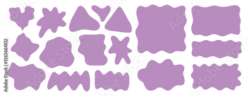 Abstract organic liquid shapes. Irregular fluid flat shapes. Random wavy oval spots and curvy elements. Smooth rectangle box set