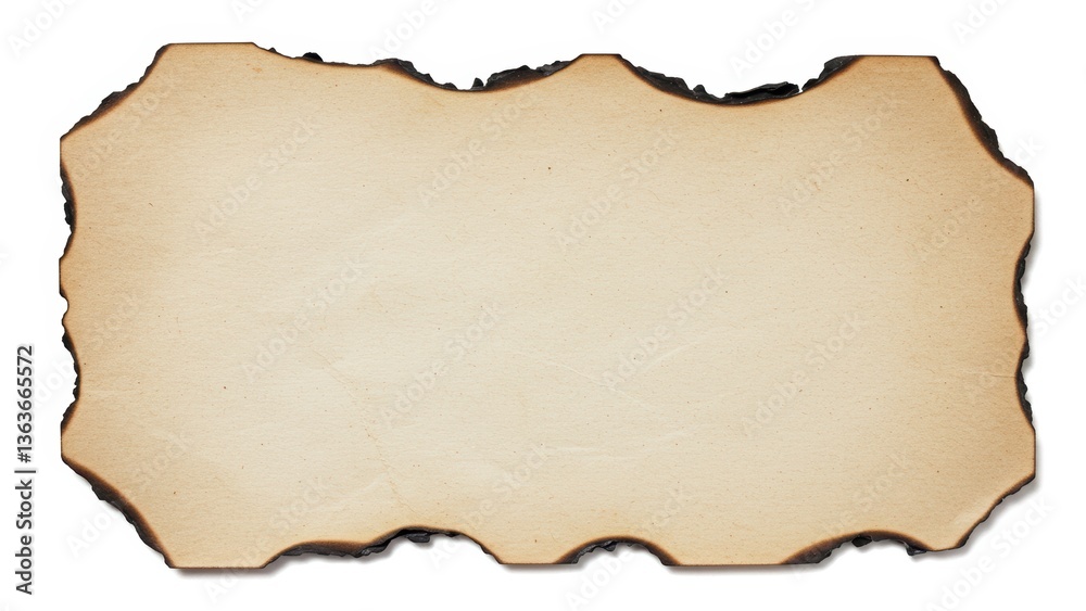 Burnt edge old paper blank for message, aged scroll and parchment background Burnt edge old paper blank for message, aged scroll and parchment background