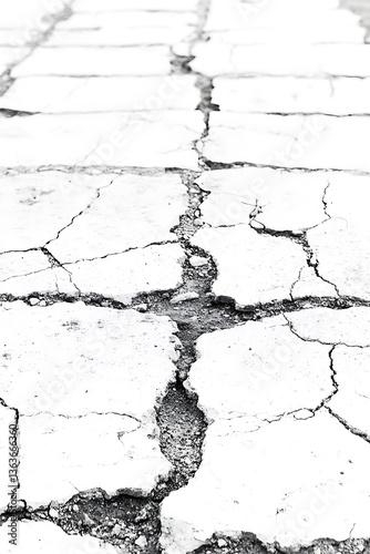 Cracked white paving stones leading away into the distance on ground level