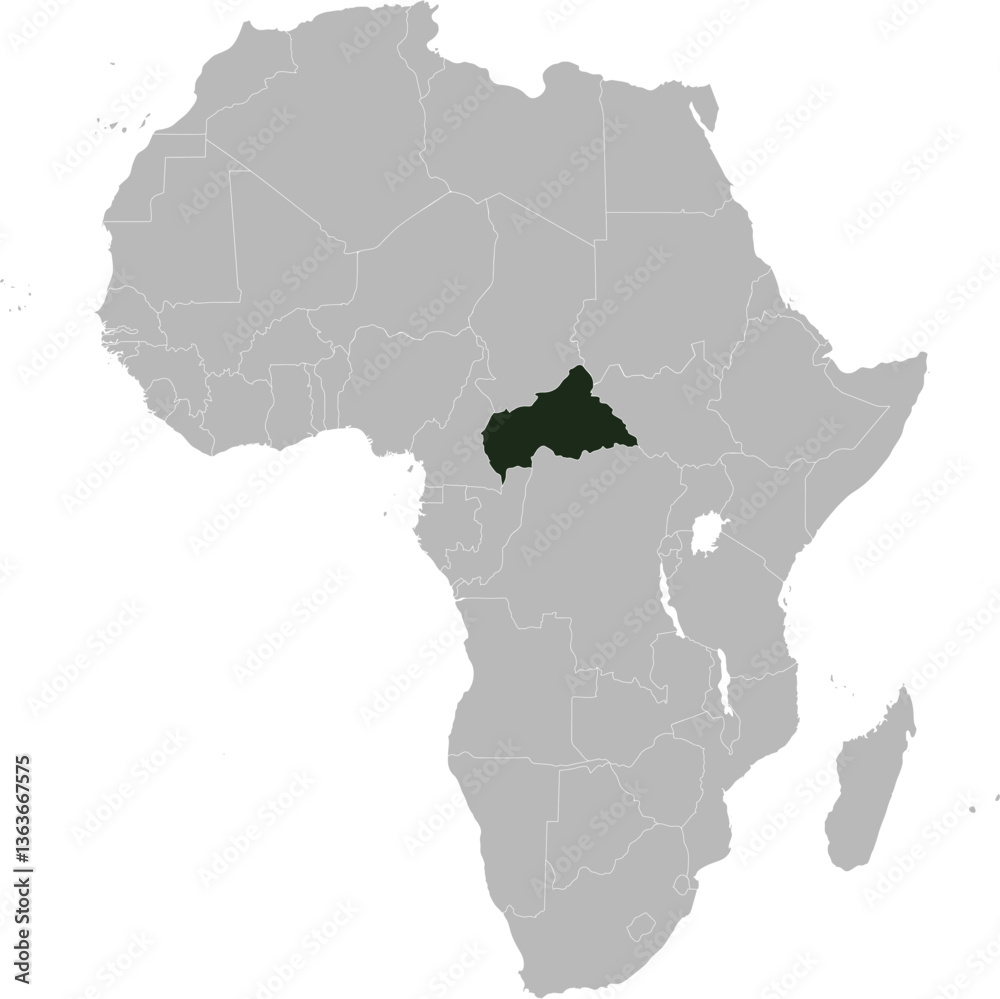 Obraz premium Detailed national location map of CENTRAL AFRICAN REPUBLIC within the great continent of Africa