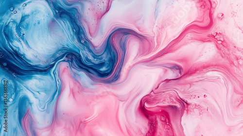 Acrylic paint texture swirling and mixing in a marble pattern