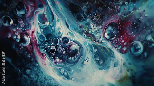 Acrylic paint texture swirling and mixing in a marble pattern