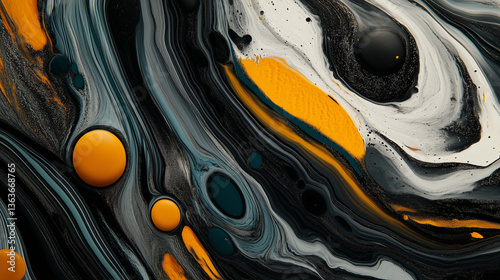 Acrylic paint texture swirling and mixing in a marble pattern