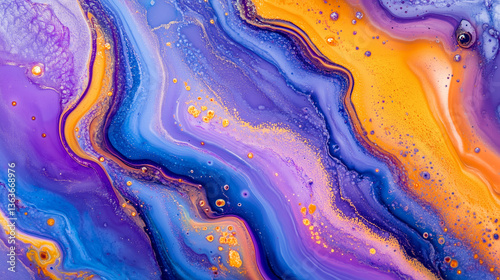 Acrylic paint texture swirling and mixing in a marble pattern