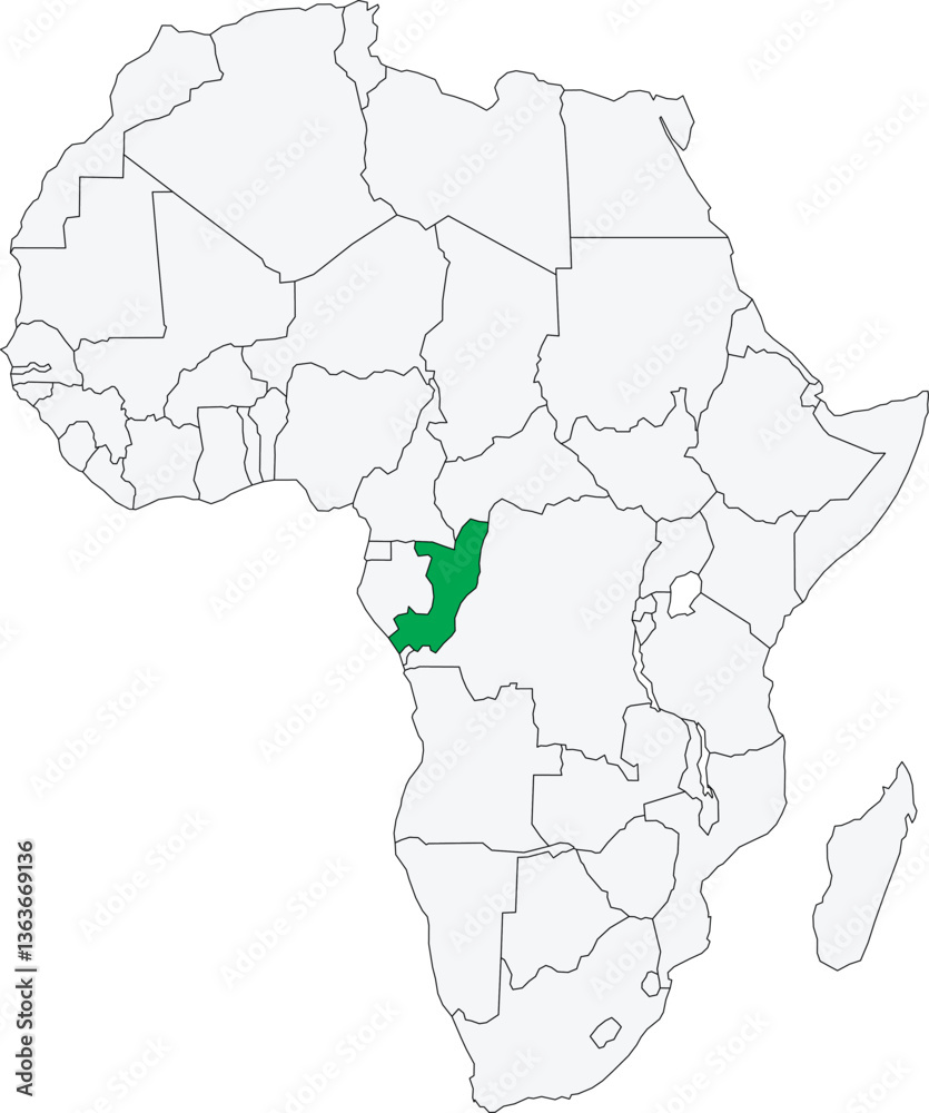 Obraz premium Detailed national location map of REPUBLIC OF THE CONGO within the great continent of Africa