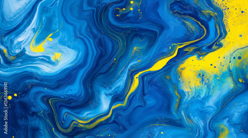 Acrylic paint texture swirling and mixing in a marble pattern