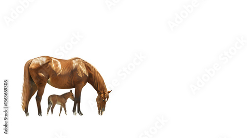 A mother horse and foal grazing together showcasing natural bonding and wildlife in a serene s photo
