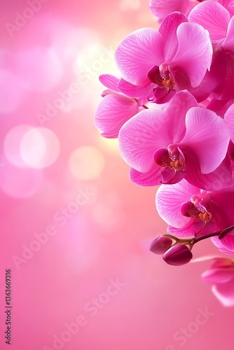 Elegant pink orchid blossoms against a soft dreamy bokeh background