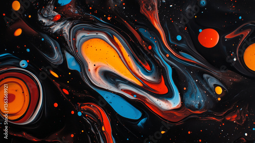 Acrylic paint texture swirling and mixing in a marble pattern