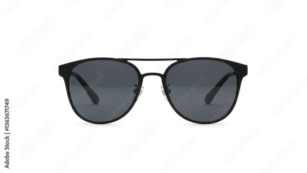 A pair of sleek black sunglasses on a clean white background.