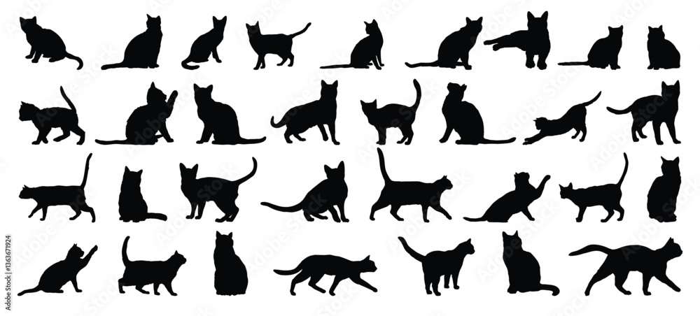 cat silhouette set. cat or kitty isolated farm animal silhouette icon vector collection cat silhouette set. cat or kitty isolated farm animal silhouette icon vector collection