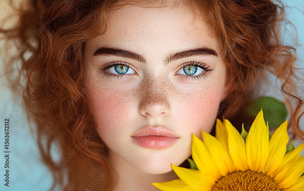 Redhead girl sunflower portrait Redhead girl sunflower portrait