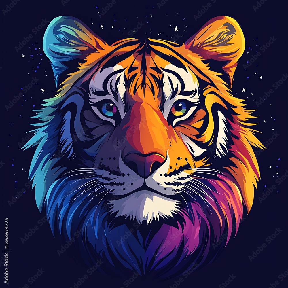 Obraz premium Cinematic tiger profile in vivid lights high resolution Wallpaper