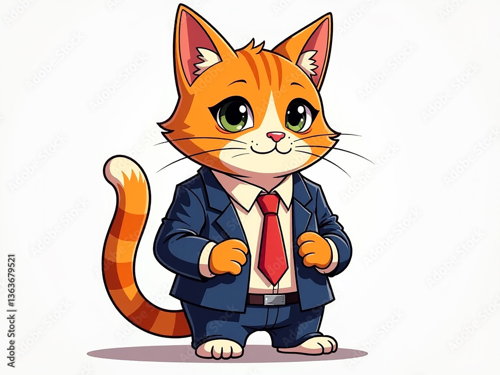 Obraz premium Cat in suit and tie. cat director, manager, in the office. Professions of people business environment, finance, accounting. cat dressed in formal clothes.