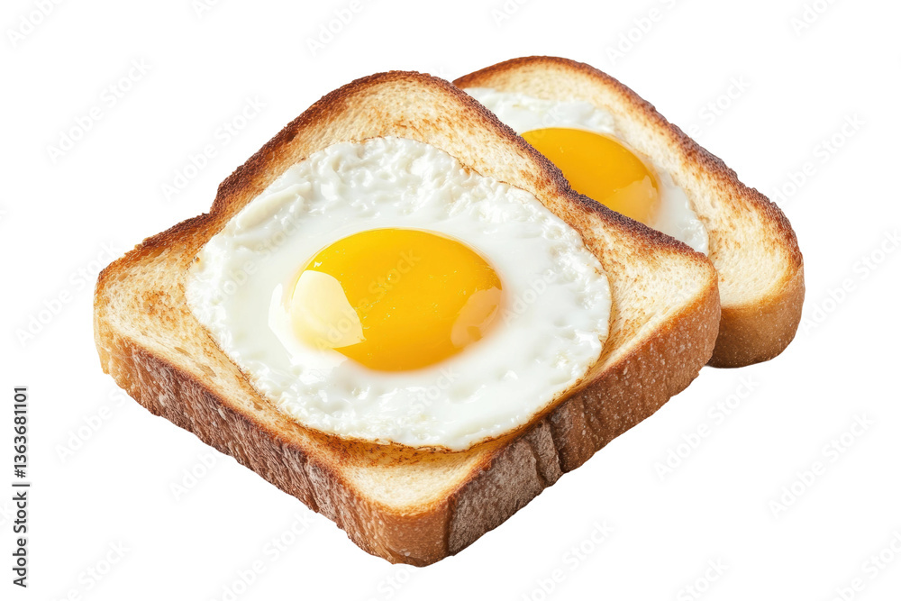 Toasted bread with sunny-side-up eggs on a black background, cut out Toasted bread with sunny-side-up eggs on a black background, cut out