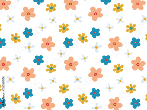 Seamless pattern with flowers. Vector floral background. Delicate print for printing on fabric, textile, children's clothing, bed linen, packaging and paper. Summer print with hand-drawn flowers.