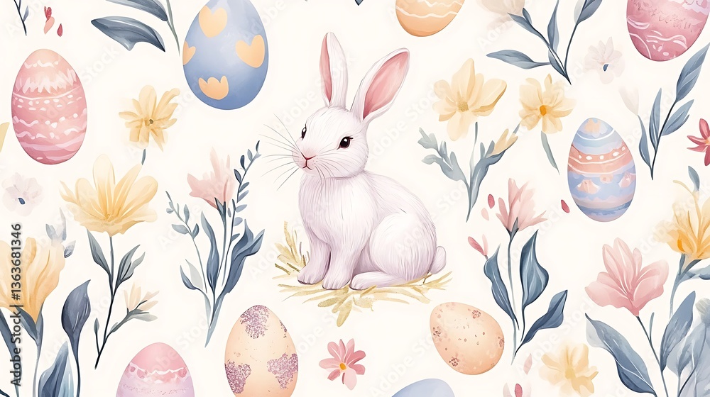 Easter Bunny Flowers Eggs Pattern. Easter Bunny Flowers Eggs Pattern.