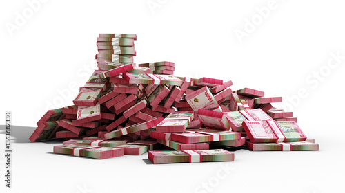Big stacks of Indonesian rupiah notes. A lot of money isolated on transparent background. 3d rendering of bundles of cash