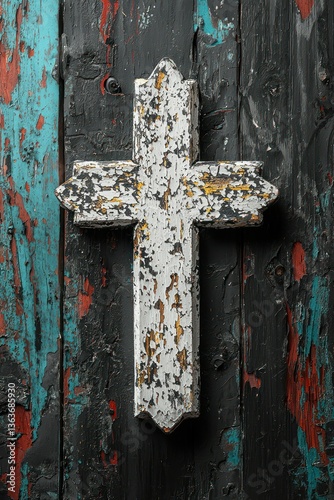 Rustic Wooden Cross on Weathered Wood Background