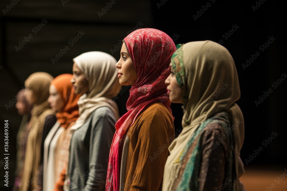 Fototapeta premium hijab woman standing in a row