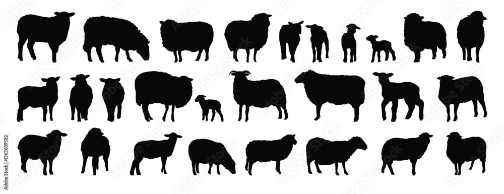 sheep silhouette set. sheep and lamb isolated farm animal silhouette icon vector collection sheep silhouette set. sheep and lamb isolated farm animal silhouette icon vector collection