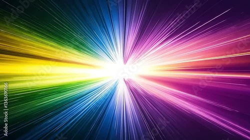 Radiant burst. Symmetrical starburst with vibrant rainbow spectrum emanating from a central white light point