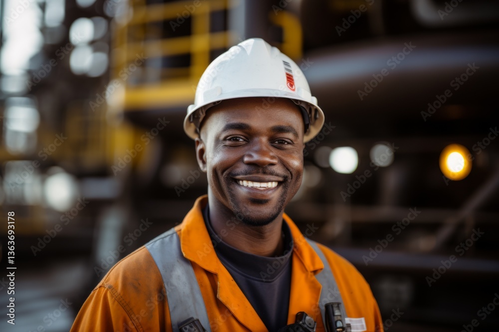 Portrait of a African American male worker on oil platform Portrait of a African American male worker on oil platform