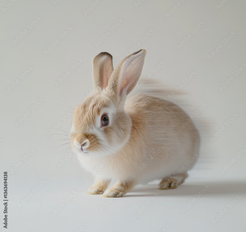 Running Bunny Rabbit Blurred Motion in Studio with Neutral Background