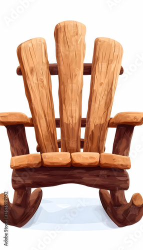 Rustic wooden rocking chair,  natural wood grain, comfortable seat
