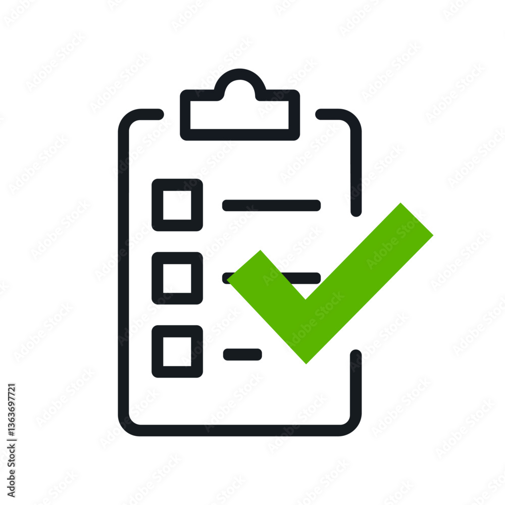 Checklist with a green check mark icon. Checklist with a green check mark icon.