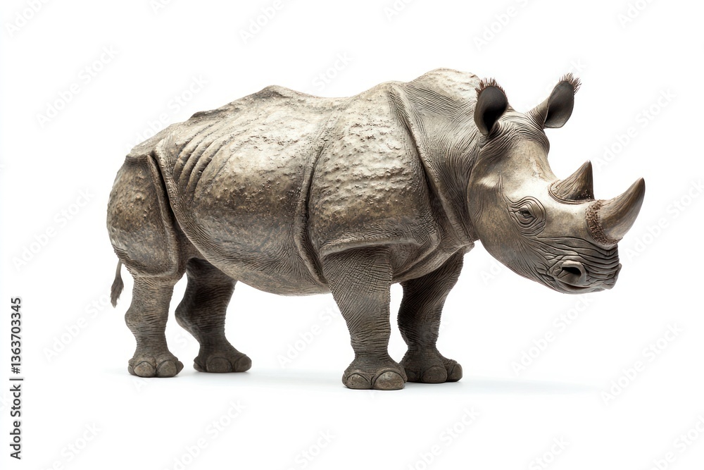 Fototapeta premium Standing Rhinoceros Detailed Sculpture Isolated on White for Conservation Art